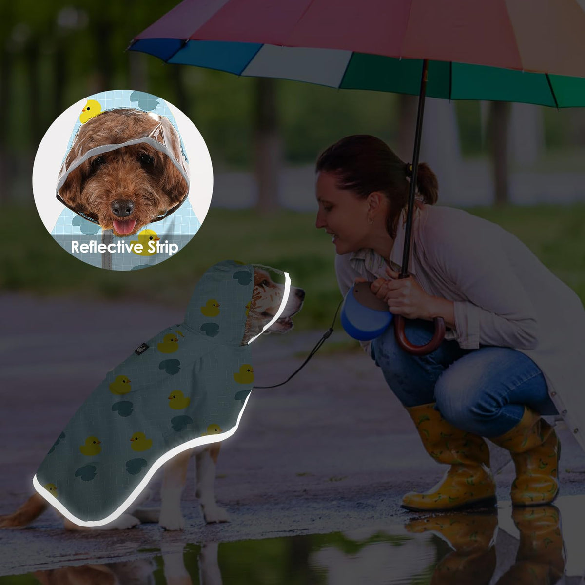 Dog Raincoat Waterproof Dog Rain Jacket with Clear Hooded (Duck Pattern / X-Small)