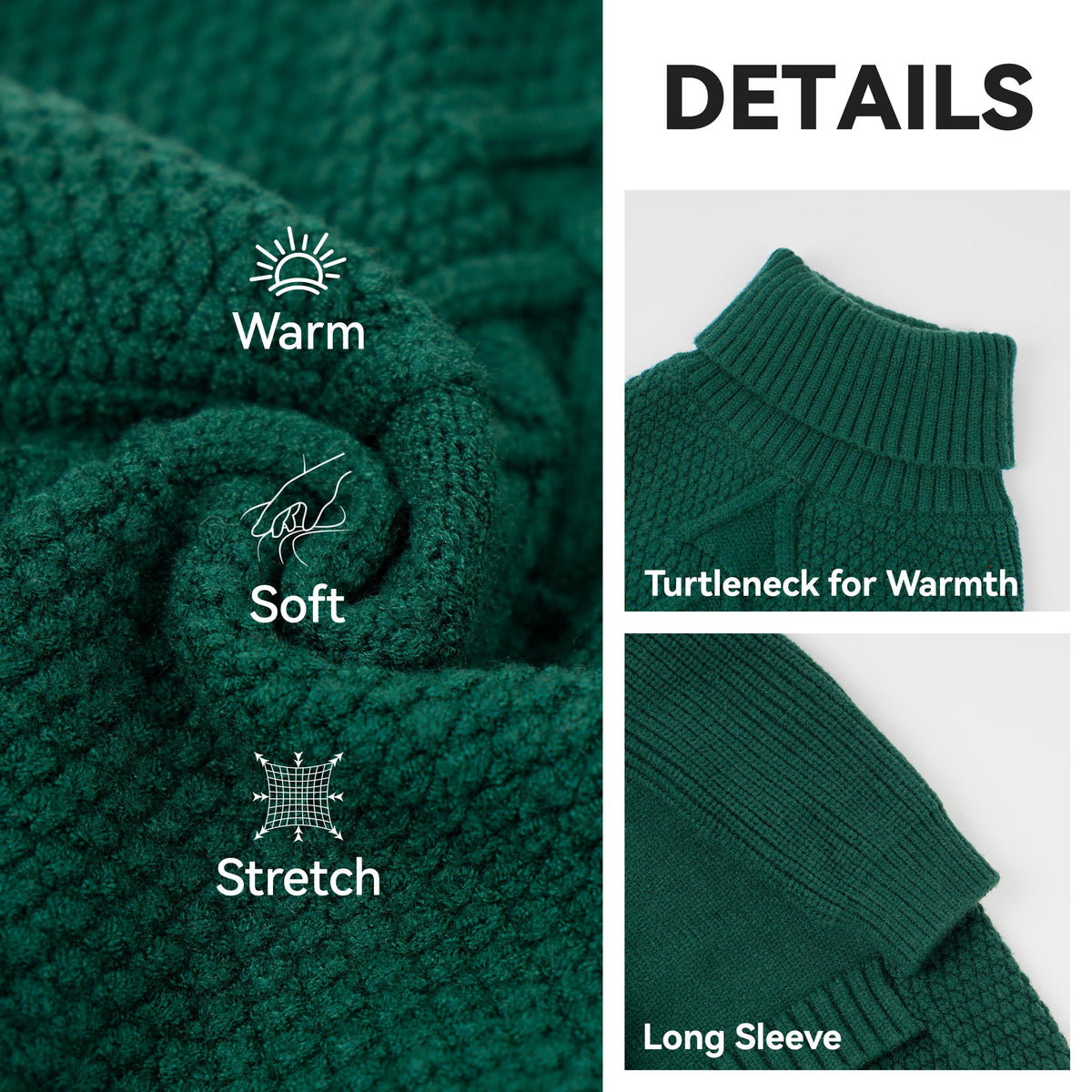 Dog Sweater Long Sleeve Warm Sweaters for Small Dogs Boy Girl Cats (Green / Small)