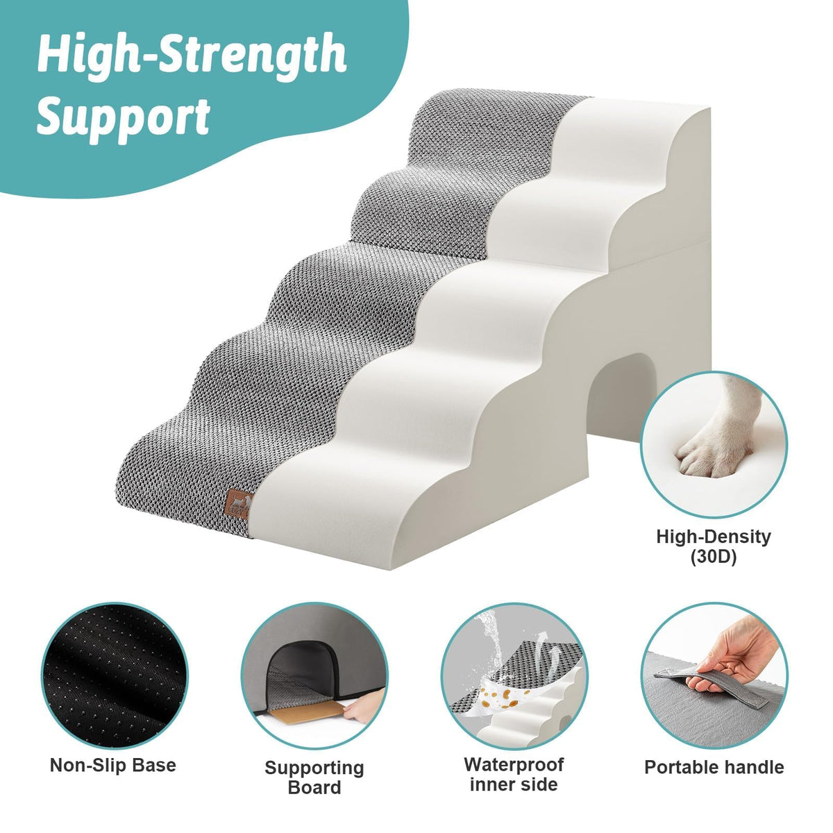 Extra Wide Small Dog Stairs with Tunnel (Grey / Detachable 19.7" x 33" x 22.4")