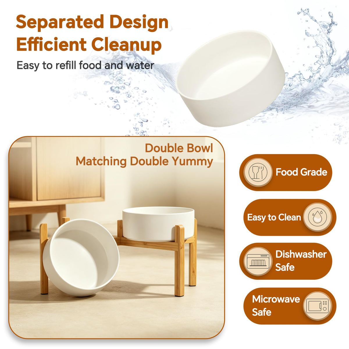Elevated Ceramic Dog Bowl Set (White / Large)