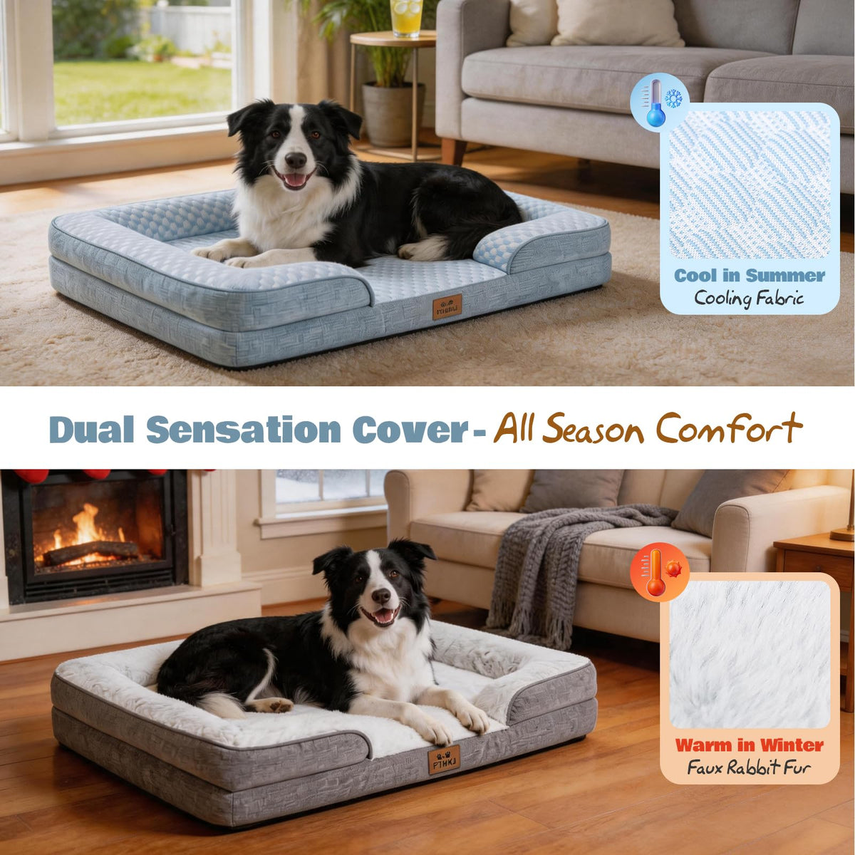 Orthopedic Dog Beds Large Sized Dog (Light Blue/Light Grey / 36.0" L x 27.0" W x 6.7" Th)
