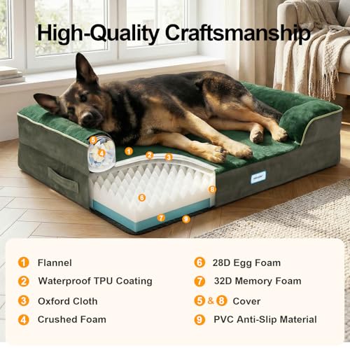Orthopedic Extra Large Dog Bed Couch (44" x 29" x 7" / 04-Green)