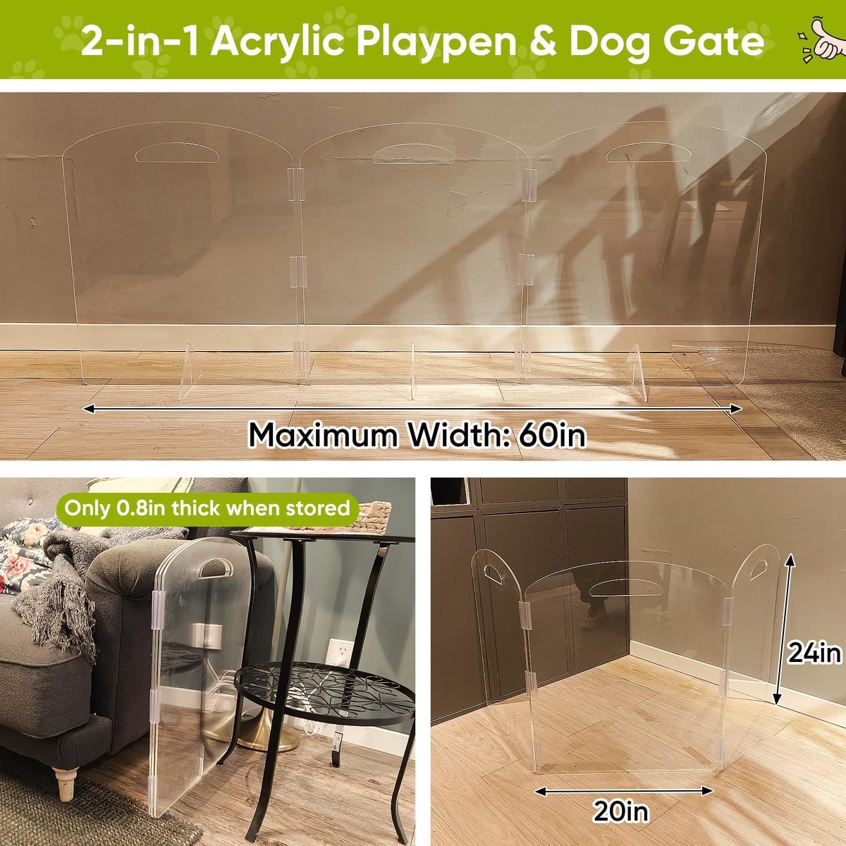 Clear Acrylic Dog Gate (3-Panel)