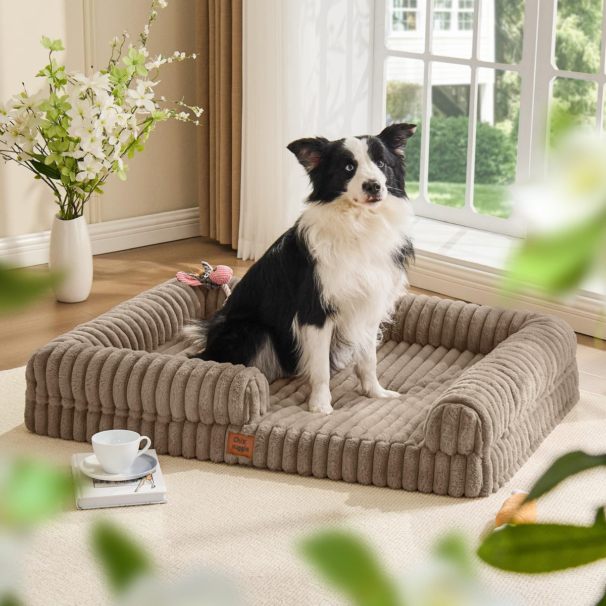 Faux Fur Orthopedic Dog Bolster Bed (Rectangular Taupe / XL(41*30*7))