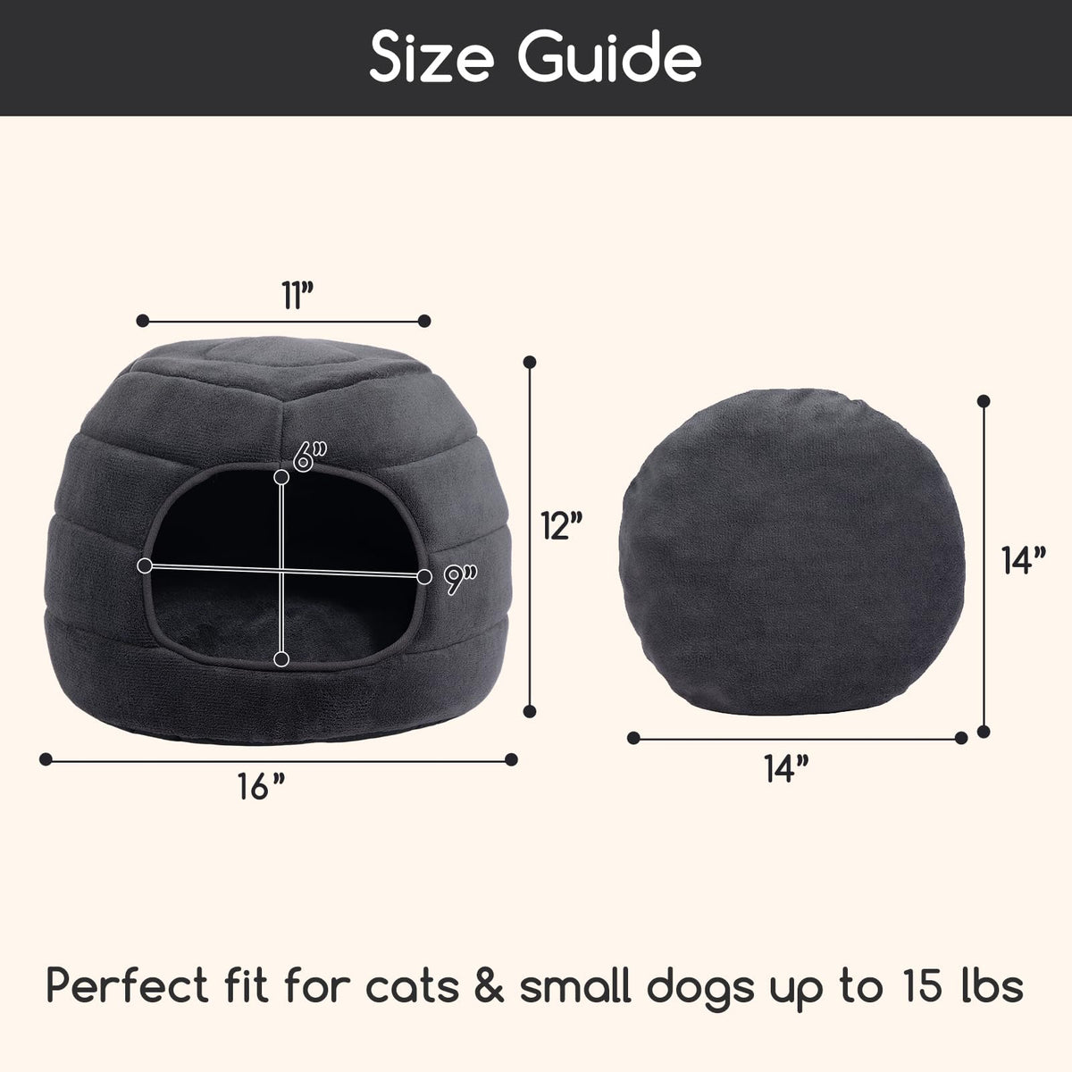 Cat Bed Cave for Indoor Cats for Pets up to 15 lbs (Gray Igloo)