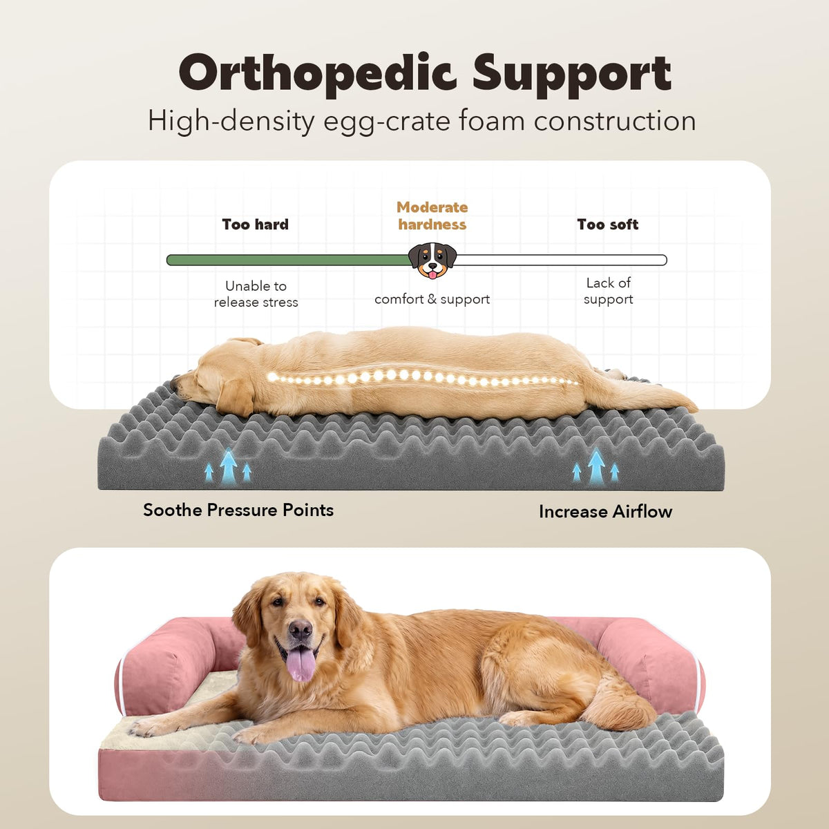 Orthopedic Comfy Pet Sofa Dog Bed with Bolster for Small Dogs Cats (24.0"L x 18.0"W x 6"Th / Pink)