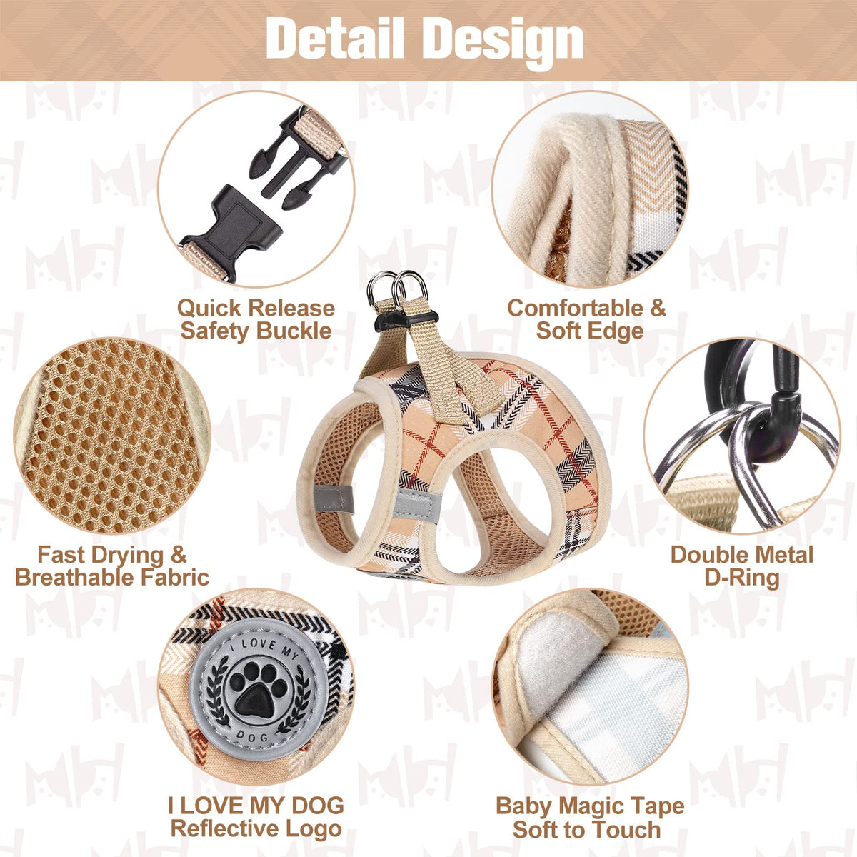 Small Dog Harness and Leash Set (Small(Chest Girth 14.5" - 16") / Beige)
