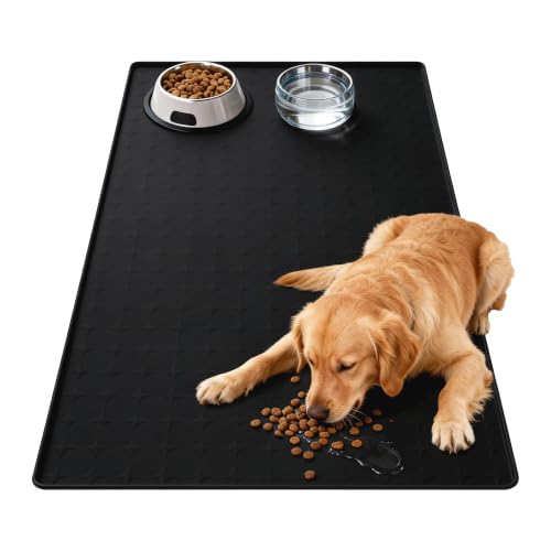 Extra Large 34x22 Inch Machine Washable Silicone Pet Food Mat (black / 34*22)