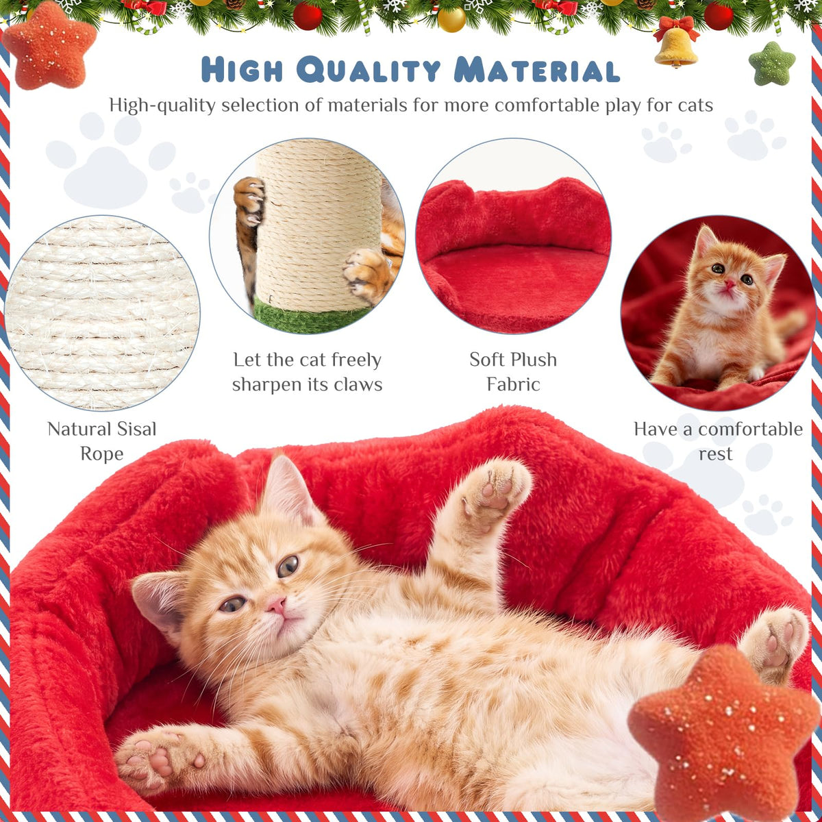 54 Inch Cat Tree Tower with Scratching Posts (Red & Green / 54 Inch)