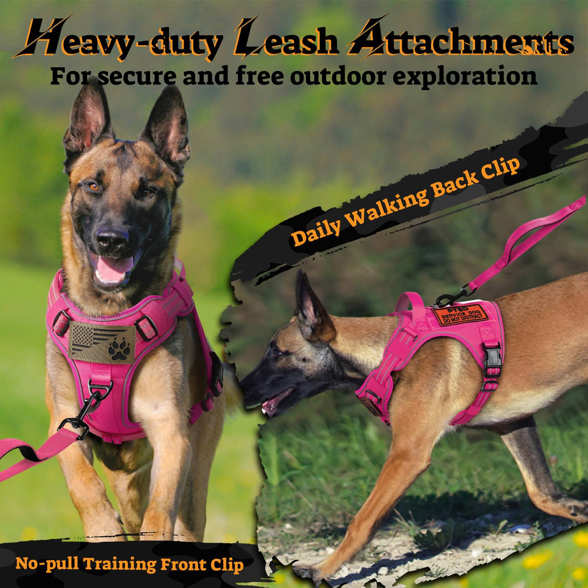 Tactical Dog Harness for Small Dogs (S(Chest:16.1"-31.5",Neck:15.4"-21.6",Back:7.1") / Rose Red)