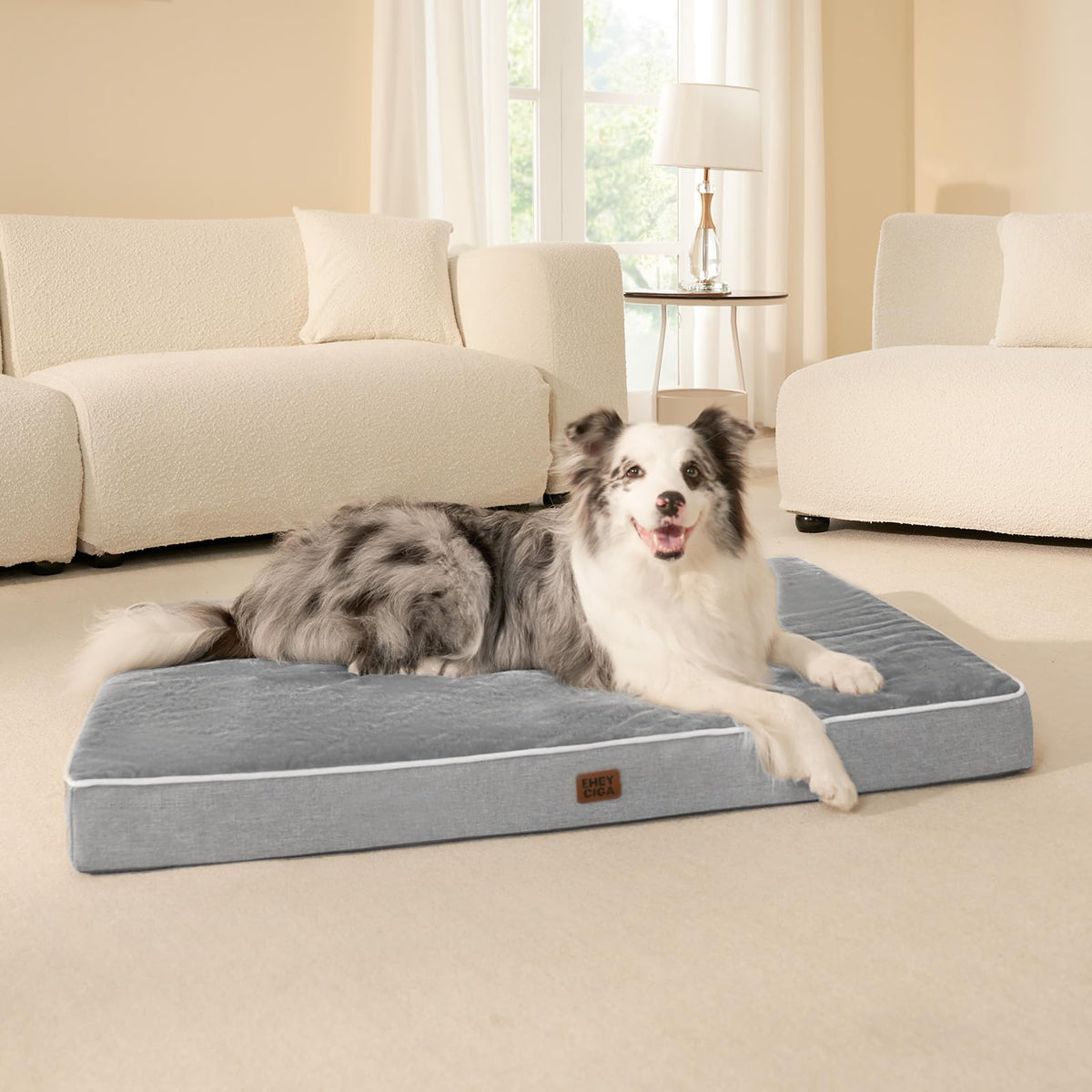 Large Memory Foam Dog Bed Mat Washable (Grey / 36*27*3 Inches)