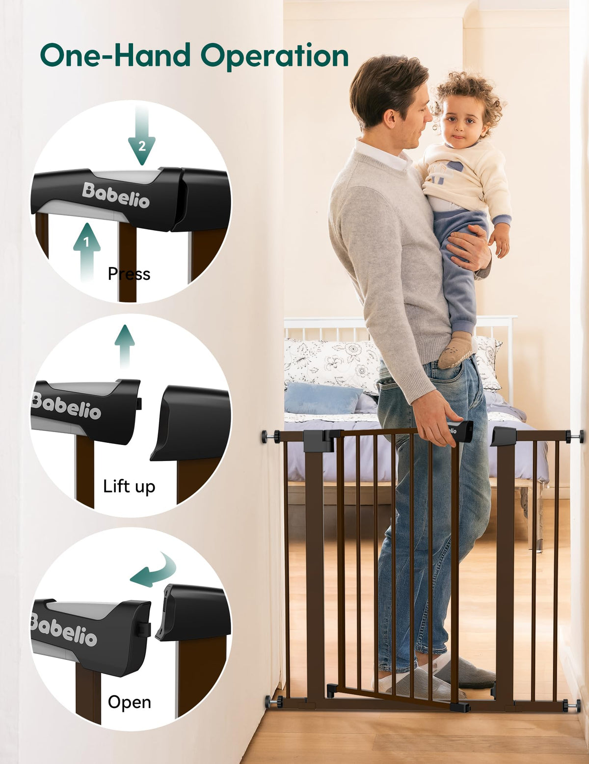 29 48 in Baby Gate for Stairs No Drilling (Brown / 30"Tall 29"-48" Wide)