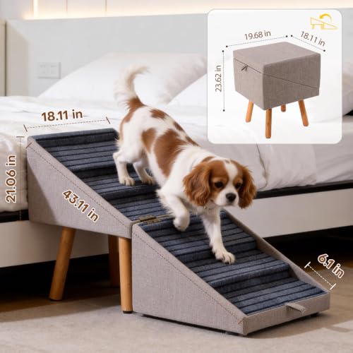 Dog Ramp for Bed Foldable Pet Stairs for High Beds 21.06" H (Light Brown / XXL(21.06”H))