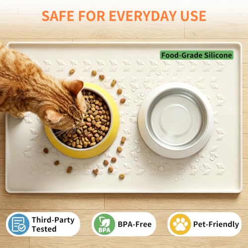Silicone Pet Feeding Mat (Beige / 24"L x 16"W)