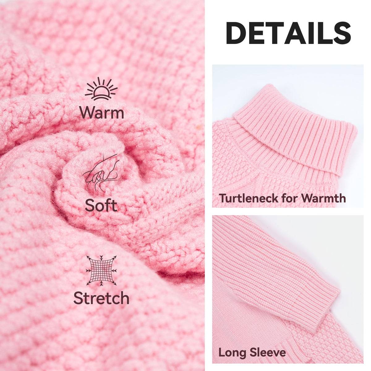 Dog Sweater Long Sleeve Warm Sweaters for Small Dogs Boy Girl Cats (Pink / Medium)
