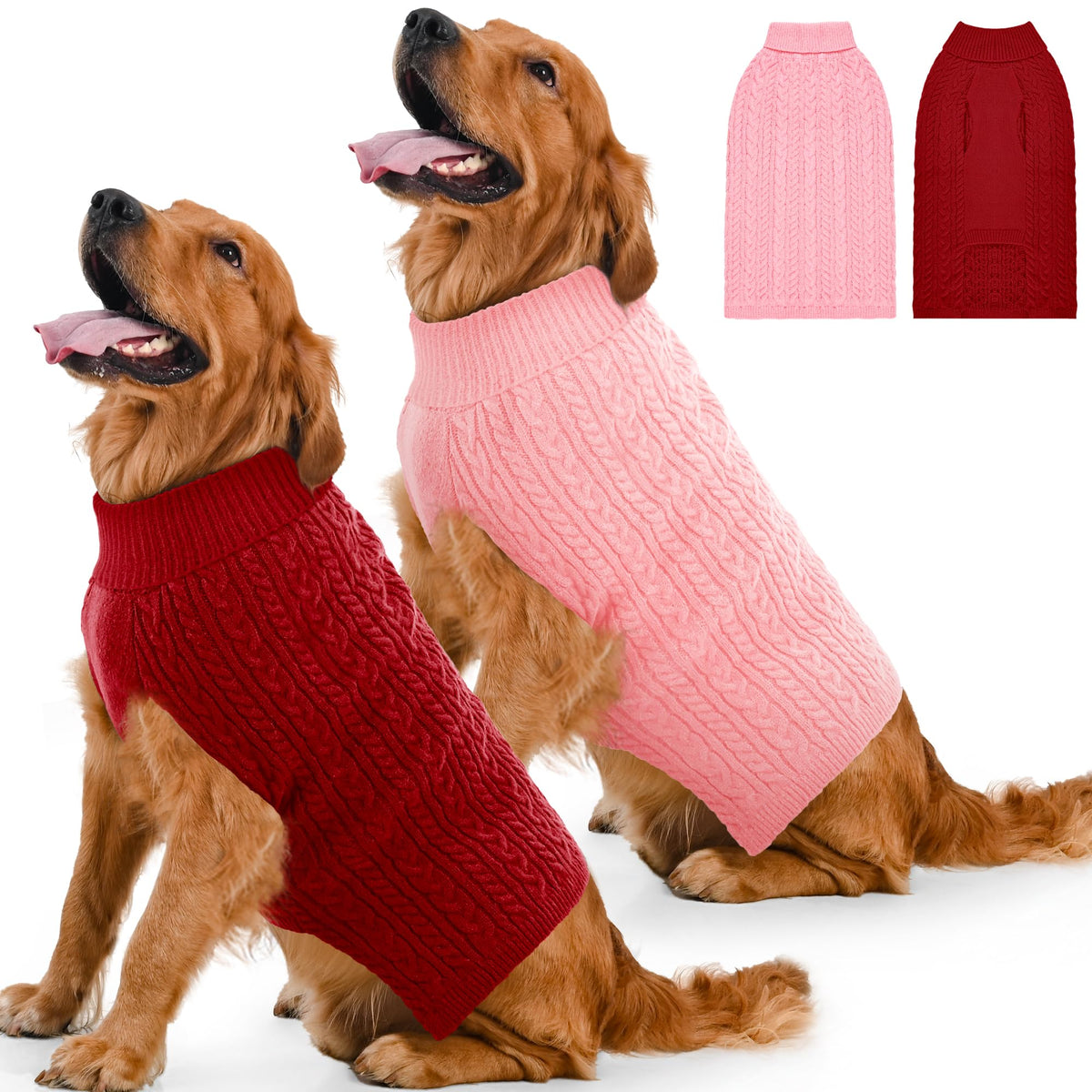Dog Sweater 2 Pack for Large Dogs (Pink & Red / XXXX-Large)