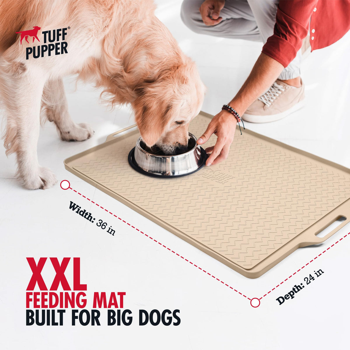 36x24 XXL Dog Feeding Mat for Food and Water (Beige / XX-Large - 36" x 24")