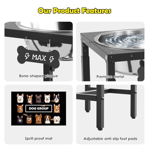 1.32 Gallon Elevated Dog Water Bowl for Large Dogs (Black-1.6 GAL / Height: 13-18")