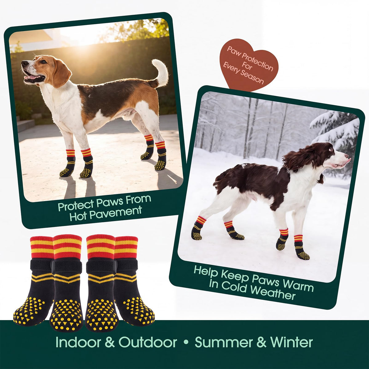 2 Pairs Anti Slip Dog Socks with Grips (L(paw width: 2.79") / Black)