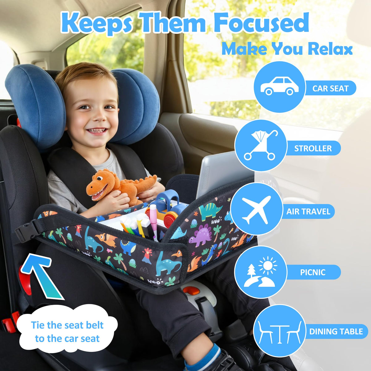 Kids Travel Tray for Carseat (Dinosaur & Mermaid)