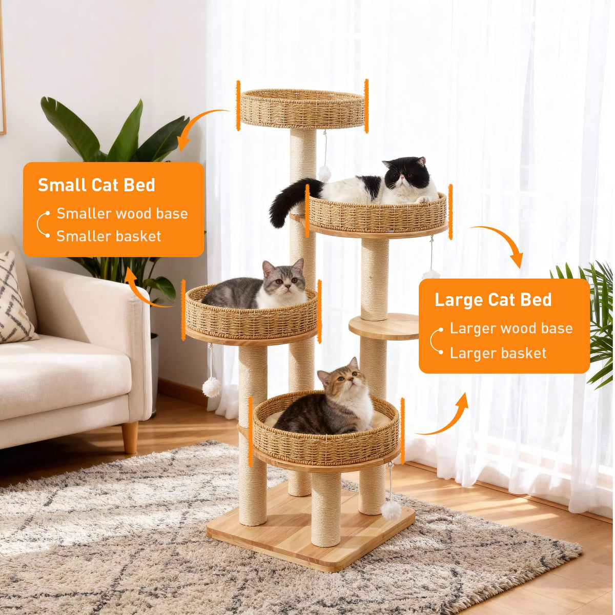 54in Solid Wood Cat Tree for Indoor Cats