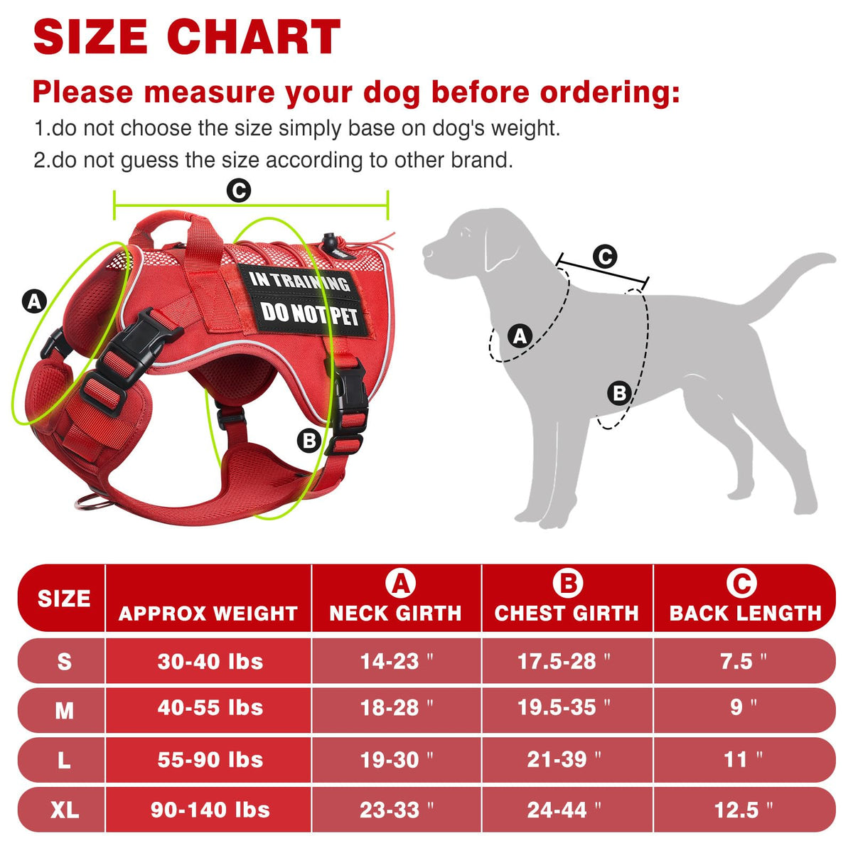 Service Dog in Training Mesh Harness with 10 Removale Pet Patches (Large / Red)