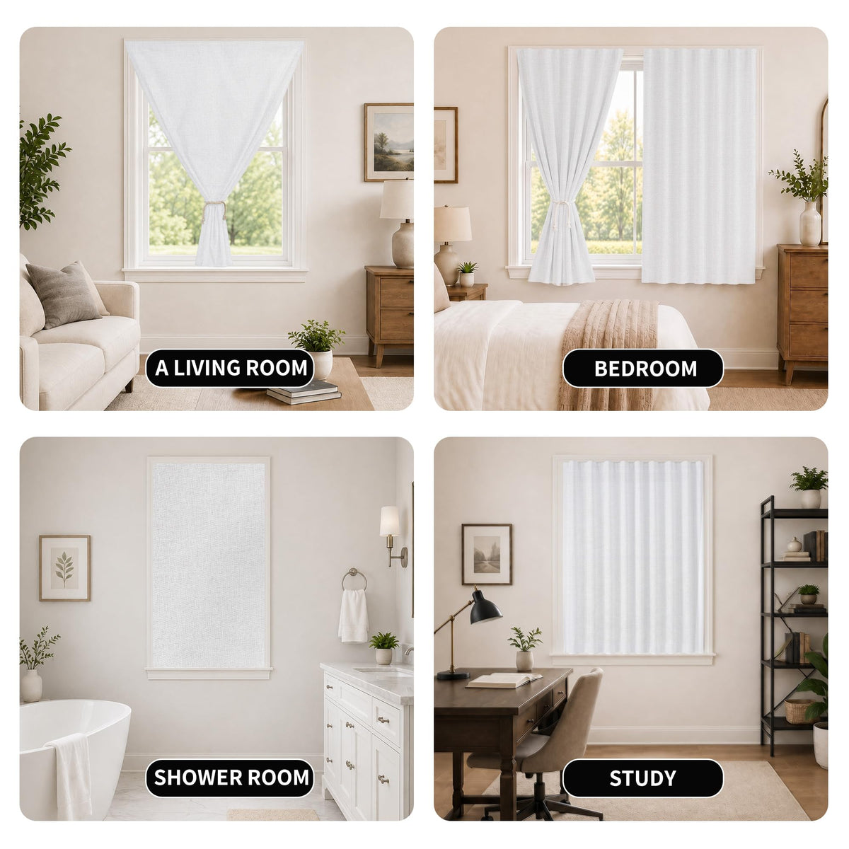 Adhesive Blackout Curtains for Blinds (White / 52"W x 84"H)