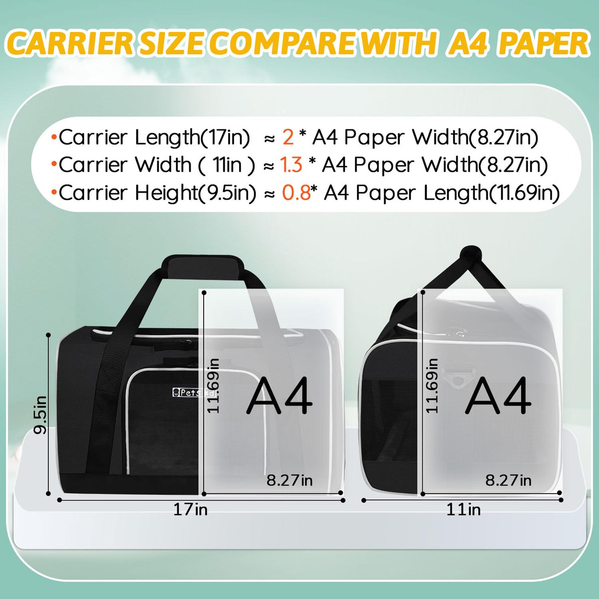 Small Pet Carrier 17" L x 11" W x 9.5" H Airline Approved (17.0"L x 11.0"W x 9.5"H / Black)