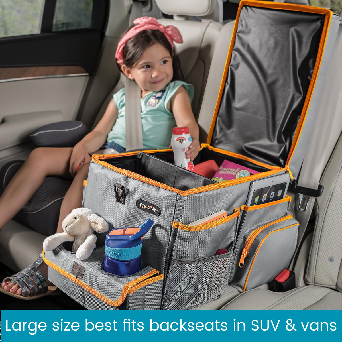 Front Seat Organizer with Tray and Cup Holders (Gray)