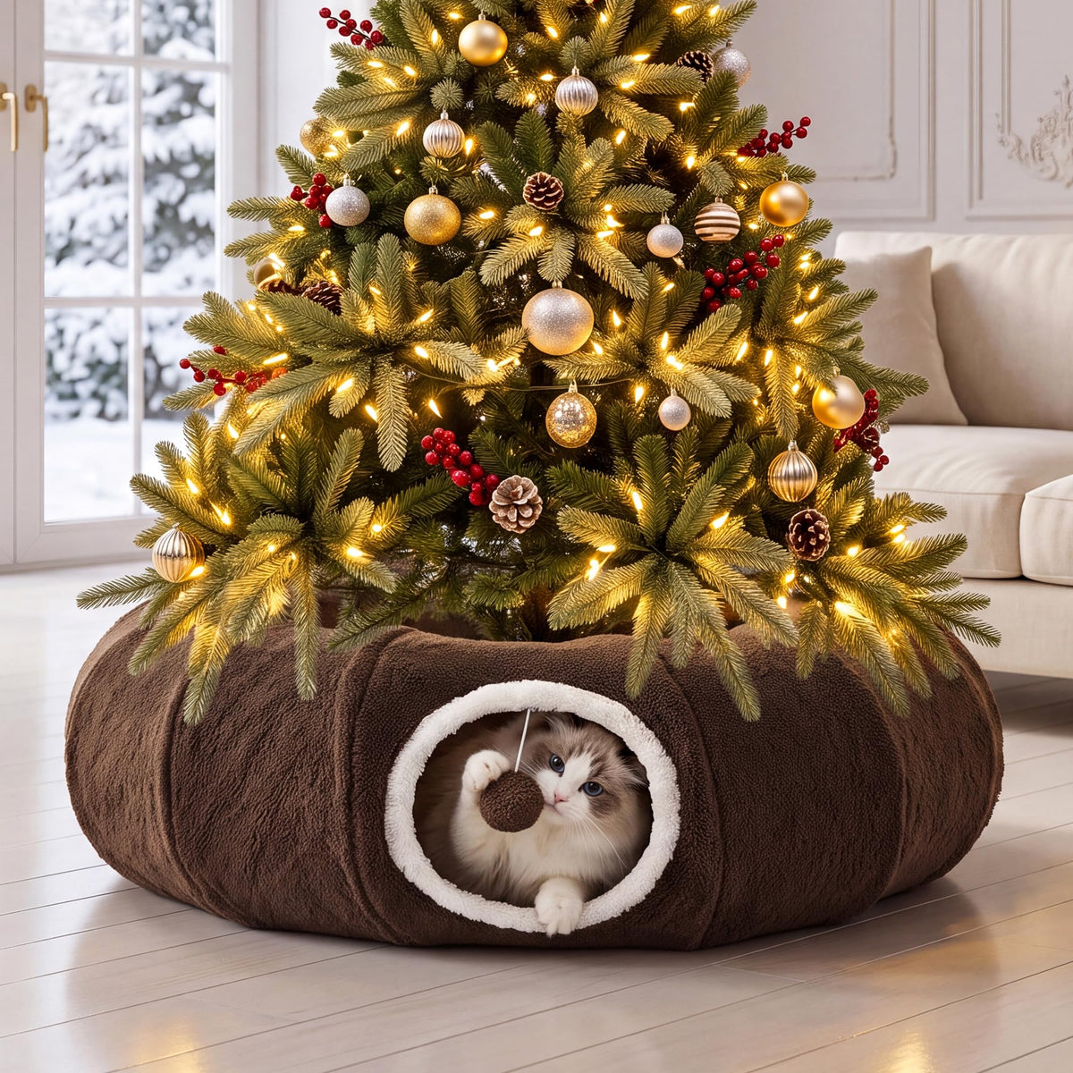Cat Tunnel Bed for Indoor Cats (Brown / Standard)