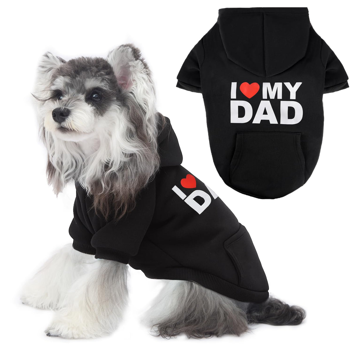 Dog Basic Hoodie Soft Dog Clothes Cold Weather Sweaters for Medium Large Dogs Cozy Fabric Warm Sweatshirt with Leash Hole for Boys (I LOVE MY DAD / S(Back: 12.6",Chest:18.11", 5-10 lbs))