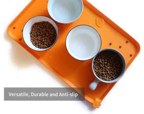 L Silicone Non Slip Pet Dog Cat Bowl Mats (22" x 14" / Orange)