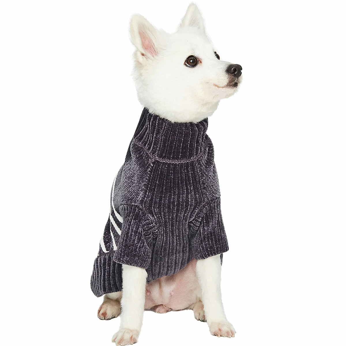 Cozy Soft Chenille Classy Striped Dog Sweater in Chic Grey (22 inch / Chic Grey)