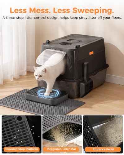 XL Stainless Steel Cat Litter Box with Lid (Black / 24" L × 16" W × 16" H)