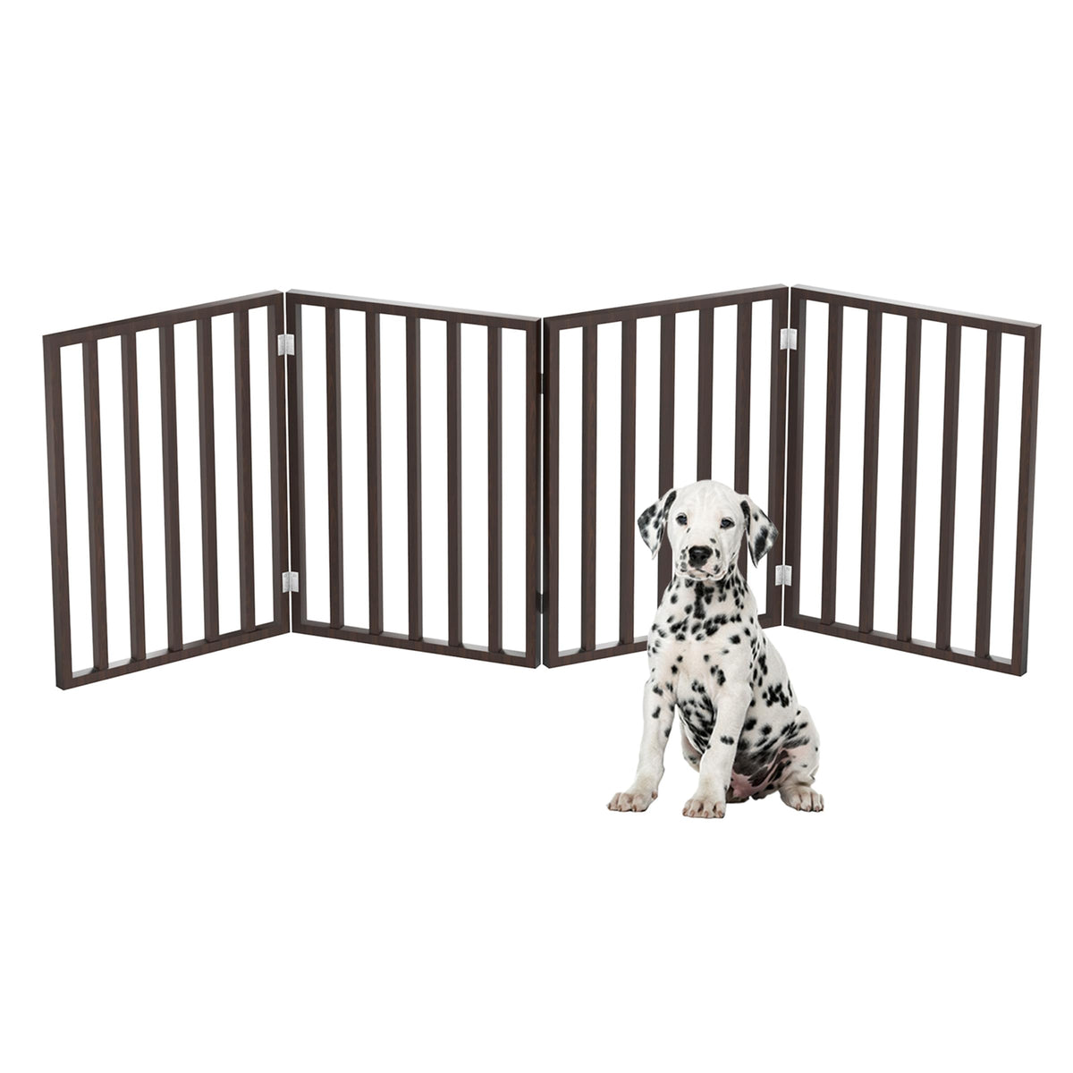 Pet Gate - 4-Panel Indoor Foldable Dog Fence for Stairs, Hallways or Doorways - 72x24-Inch Retractable Wood Freestanding Dog Gates by PETMAKER (Brown) (Brown / 4 Panel)