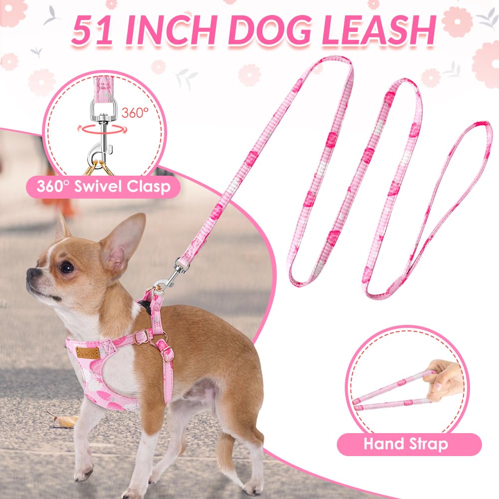 No Pull Dog Harness with Leash for Small Medium Dogs (X-Small(6-11lb) / Pink Strawberry)