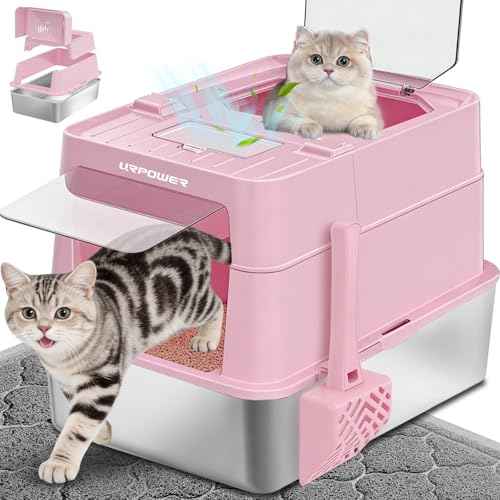 XL Stainless Steel Cat Litter Box with 110° Flip (Pink / X-Large)
