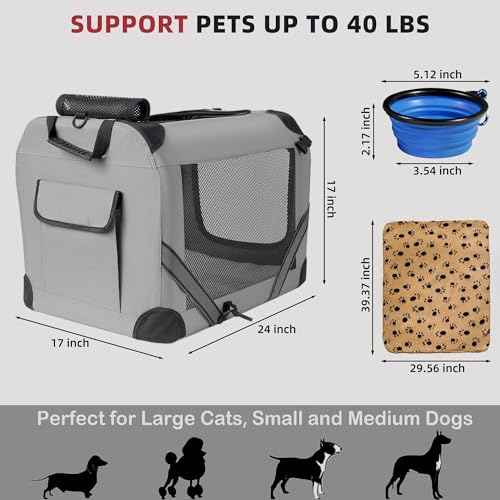 Large Cat Carrier for 2 Cats (Grey / 24.0"L x 17.0"W x 17.0"H)