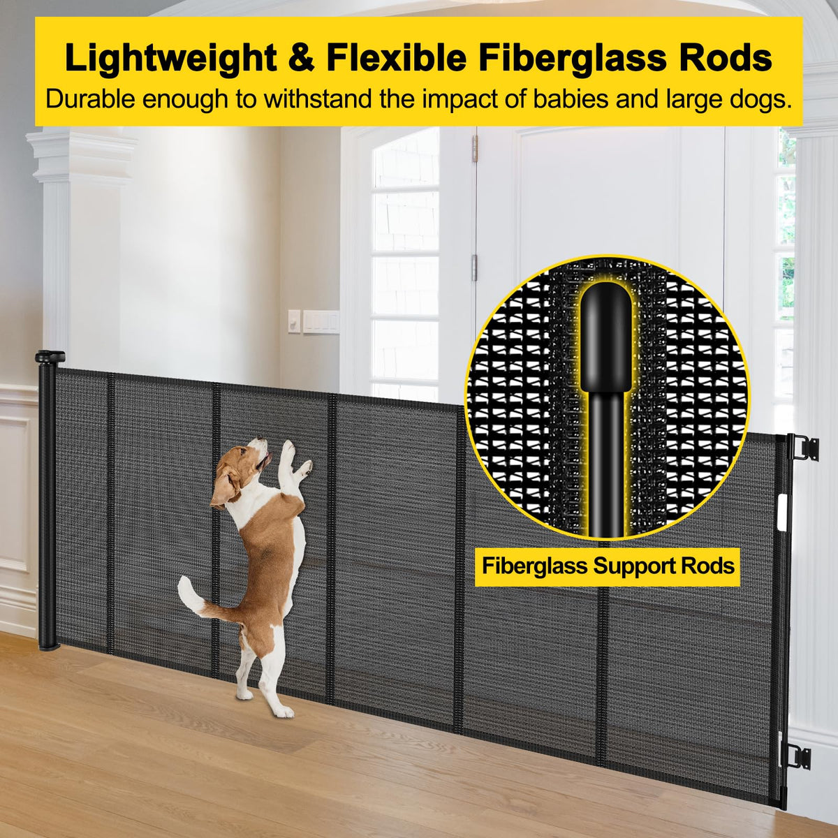 Reinforced 42" Tall x 130” Extra Wide Retractable Baby Gates Tall Dog Gate (Black / Reinforced 42" Tall X 130" Wide)