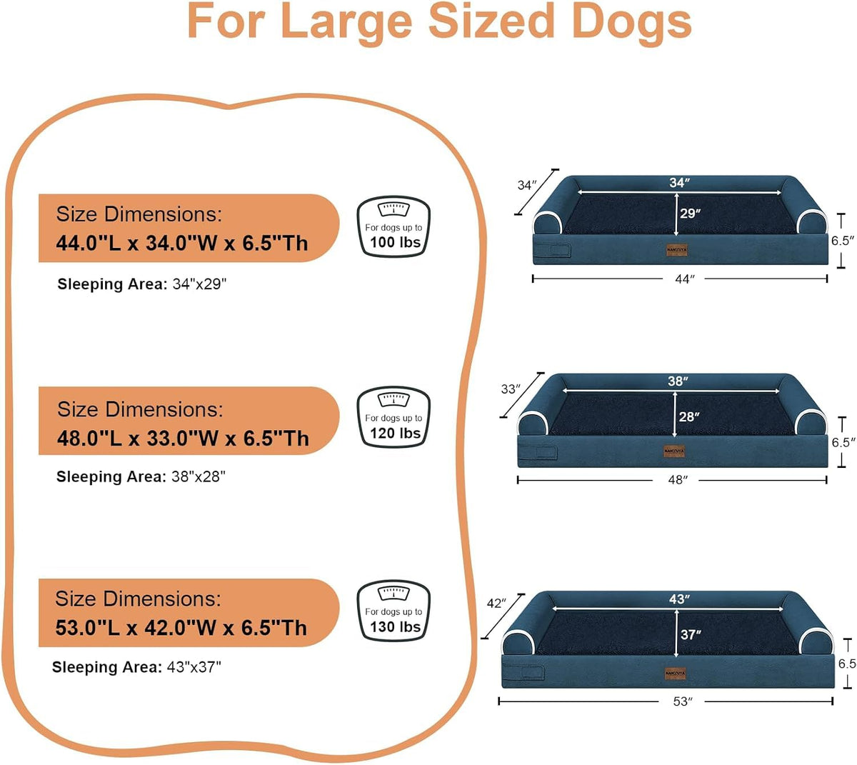 Orthopedic Dog Bed for XX (Navy Blue / 44.0"L x 34.0"W x 6.5"Th)