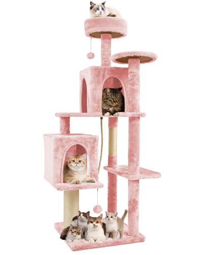58.5inch Large Cat Tree Tower Condo for Indoor Cats (58.5in / Pink)