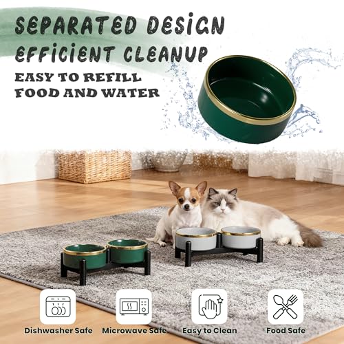 Ceramic Elevated Dog Bowl Set (dark green / 1.6 Cups)