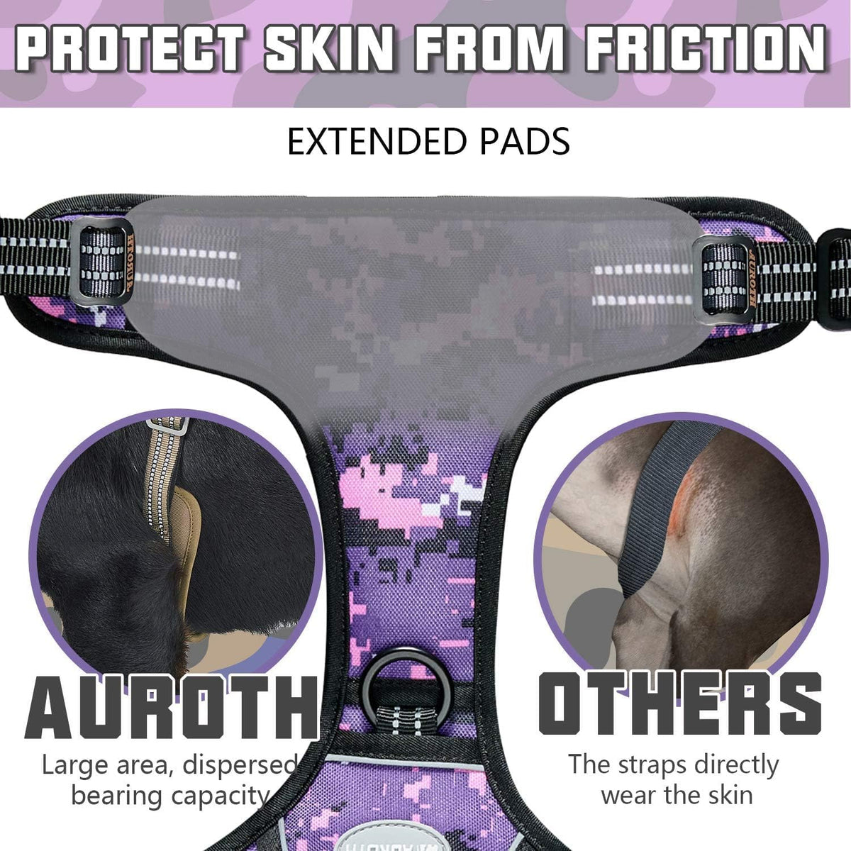 Tactical Dog Harness for Extra Large Dogs (Camo - Purple Camo / XXL(Neck:21.7-36.7",Chest:28.3-44.1"))