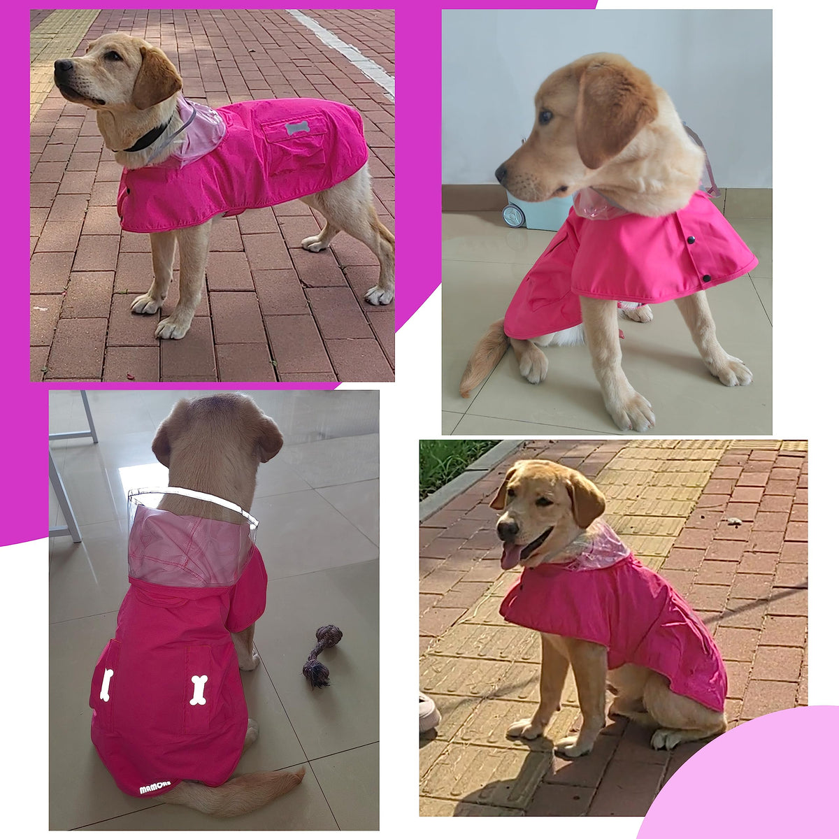 Waterproof Dog Raincoat (Dark Pink / Medium)