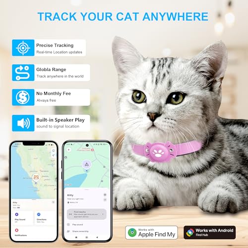 2-in-1 GPS Tracker for Cats: Smart Pet Collar with Real-Time Tracking,No Monthly Fee/Subscription (iOS & Android) Waterproof, Anti-Lost,365-Day Long Battery Life GPS Tracker Cat Collar (Pink) (Pink)