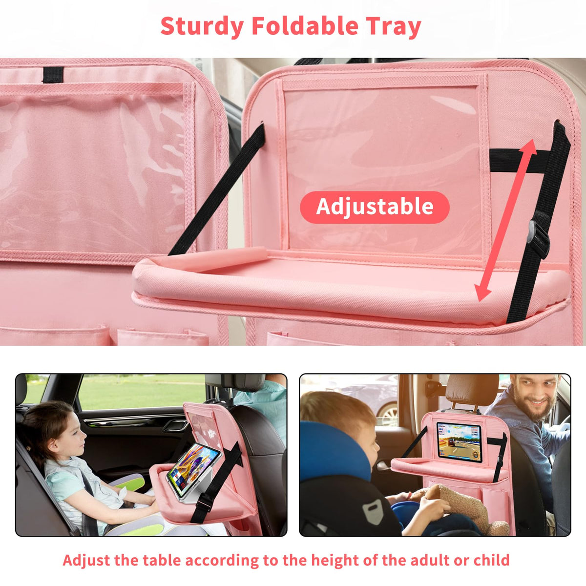 Car Backseat Organizer with Tray (2Pack / Pink)