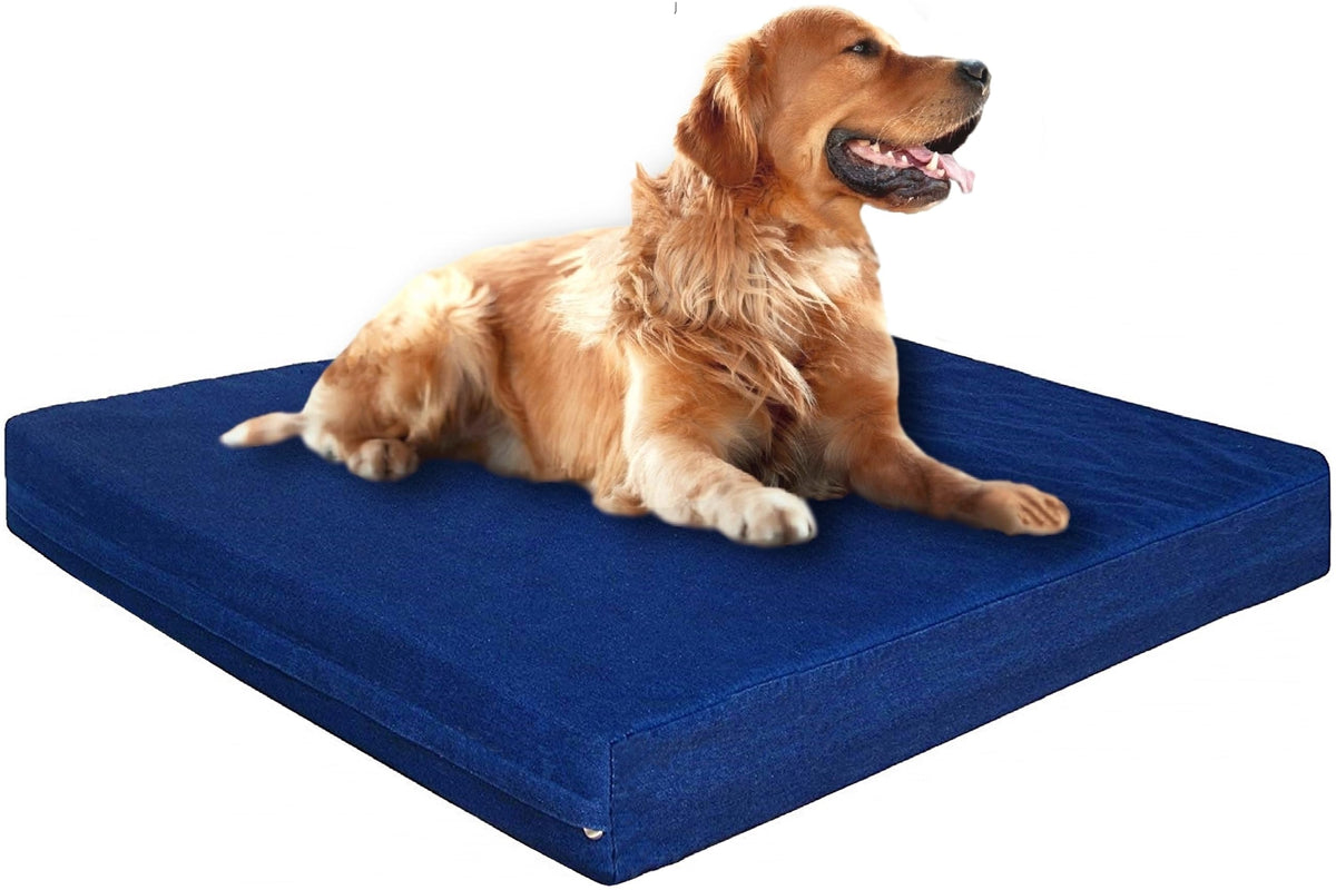 Luxury Extra Large Orthopedic Memory Foam Dog Bed for Large Dogs with Durable Waterproof Internal Case (40.0"L x 35.0"W x 4.0"Th / Navy Blue)