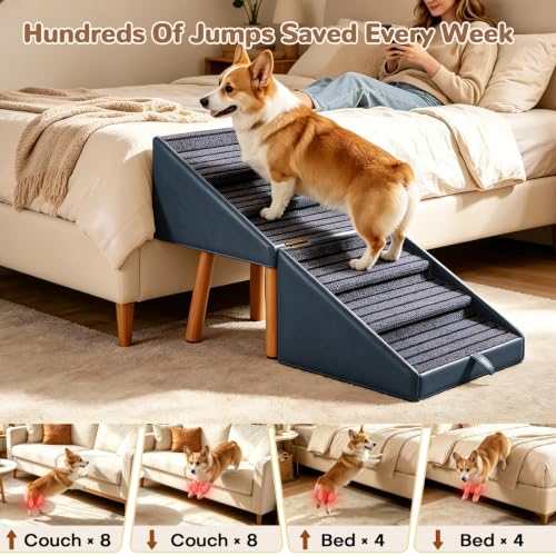 Pet Stairs for beds Foldable Dog Steps for high beds (Slate Blue / XXL(21.06”H))