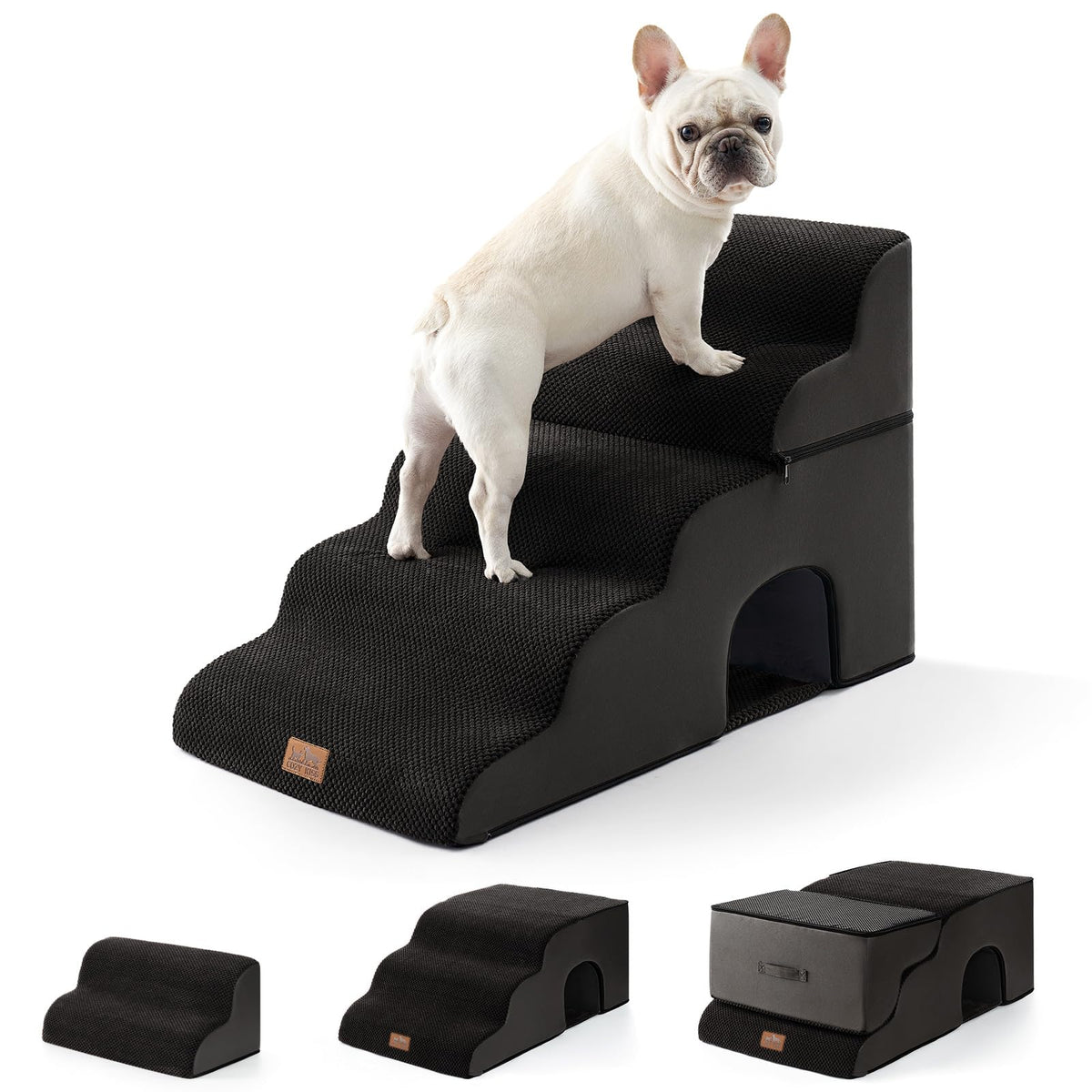 Extra Wide Small Dog Stairs with Tunnel (Black / Detachable 19.7" x 33" x 22.4")
