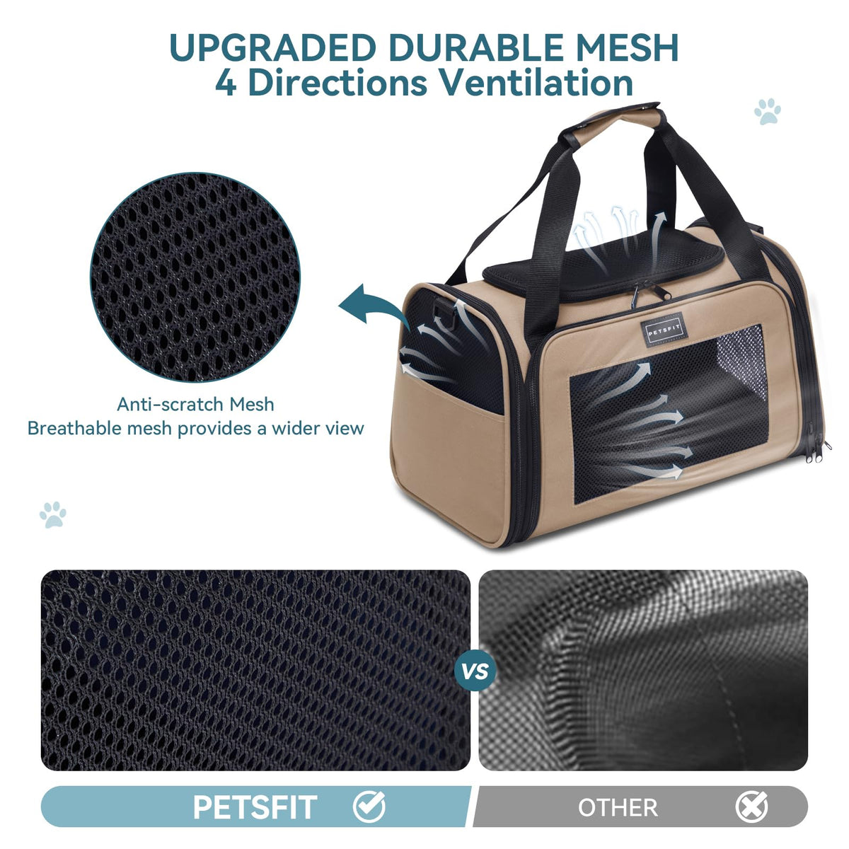 PET Carrier for Cat (17.5"L x 10.5"W x 10.6"H / New Khaki)
